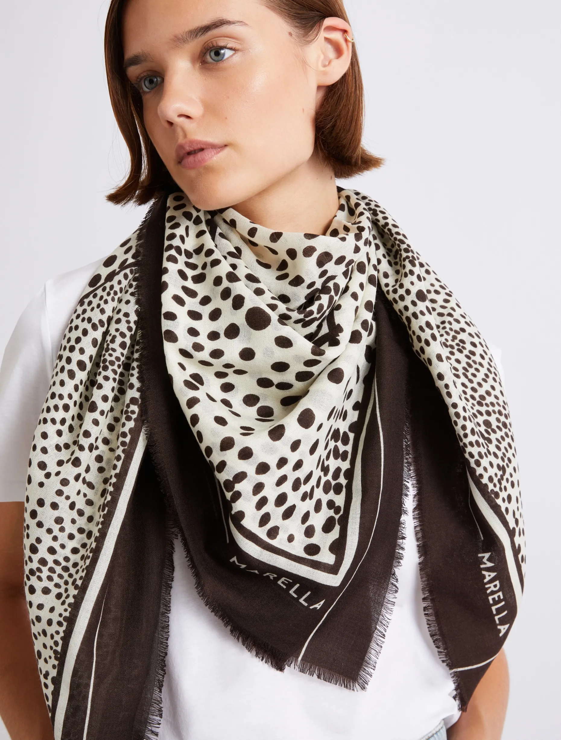 Scialle in lana con fantasia animalier - PANNA