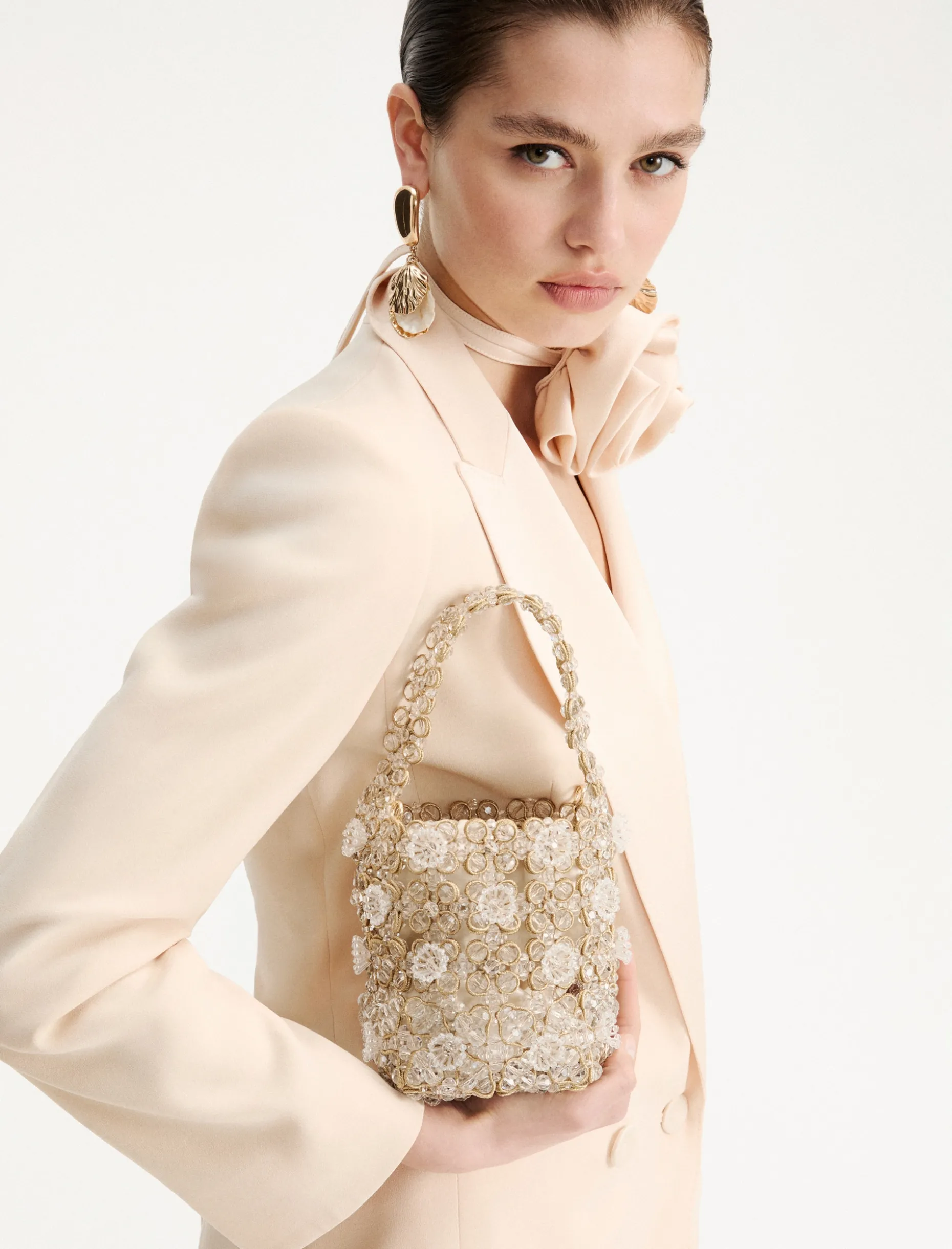 Secchiello piccolo con bead ricamate - BIANCO