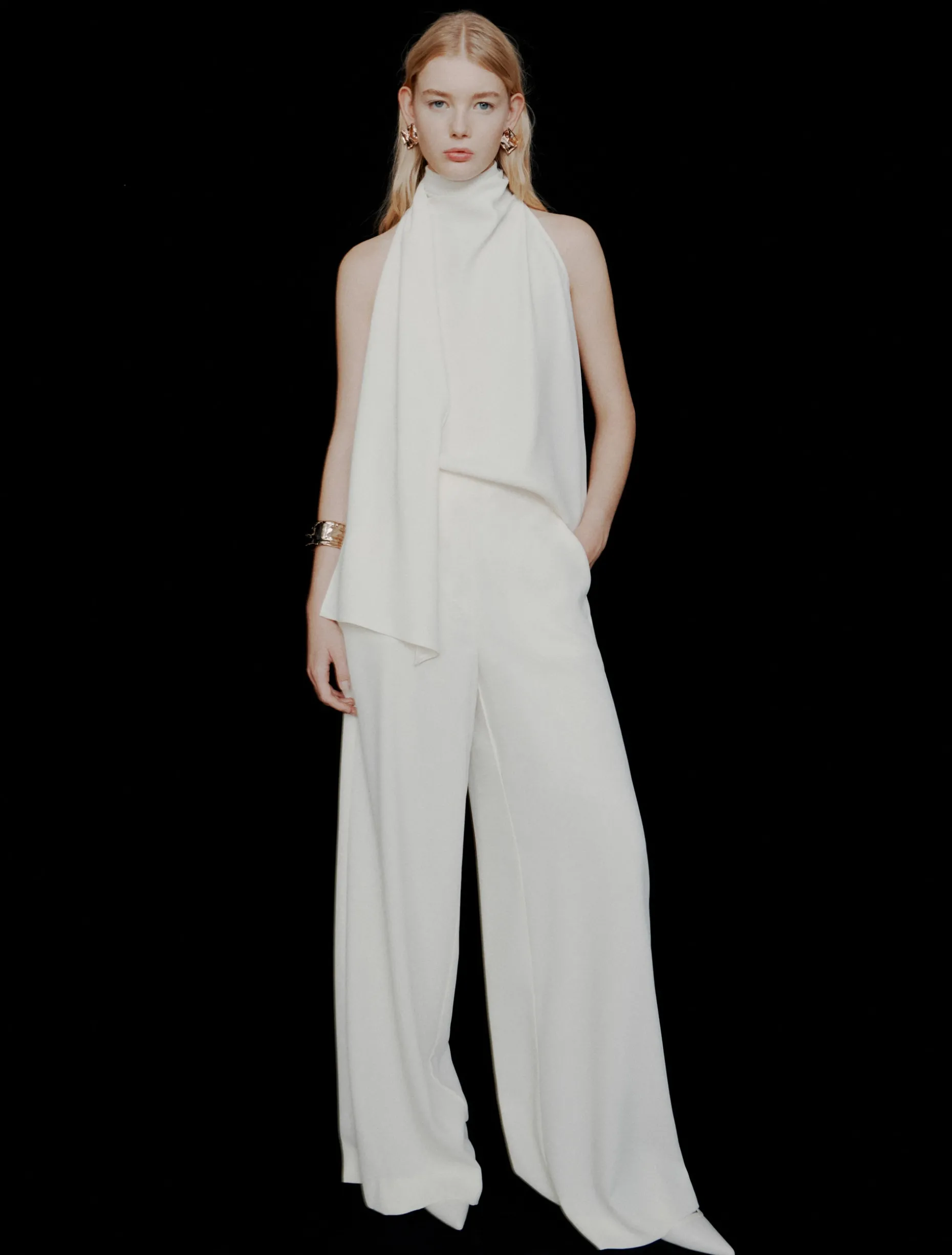 Top all'americana in envers satin - BIANCO LANA