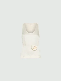 Top con fiore abbinato - BIANCO LANA