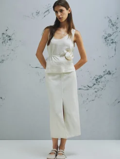 Top con fiore abbinato - BIANCO LANA