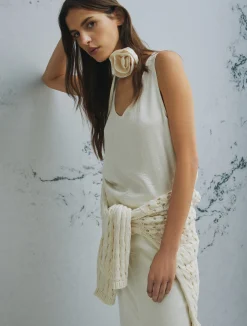 Top con fiore abbinato - BIANCO LANA