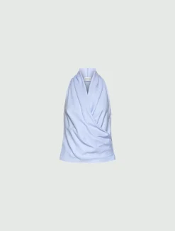 Top incrociato e drappeggiato - AZZURRO