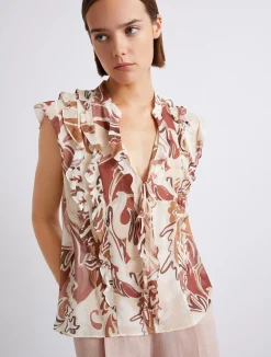Top in georgette stampato - MATTONE ROSSO