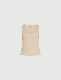 Top in jersey a costine - BEIGE