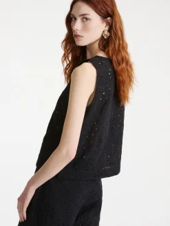 Top in mussola sangallo - NERO