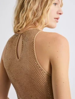 Top in rete con strass - BEIGE