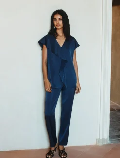 Top smanicato con volant - BLU