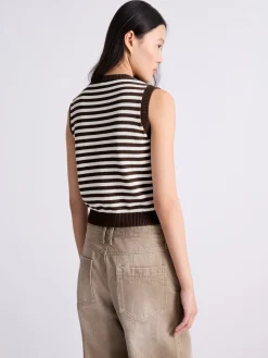 Top smanicato in cotone e seta - MARRONE