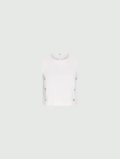 Top smanicato in misto lino stretch - ROSA