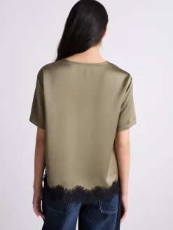 T-shirt in raso con pizzo - KAKI